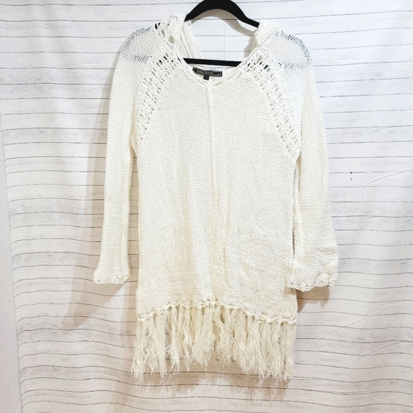 LOVESTICH CROCHET DETAIL CABLE KNIT FRINGE HOODIE SZ SMALL - Picture 1 of 12